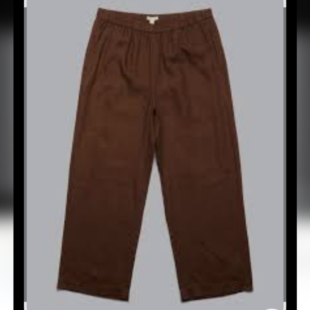 EUC EILEEN FISHER ORGANIC LINEN BROWN ELASTIC WAIST PANTS SZ L